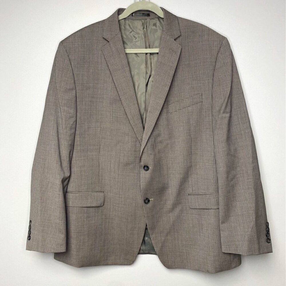 Calvin Klein Grey Gingham Plaid 100% Wool 2-Button Men's Blazer Size 46R